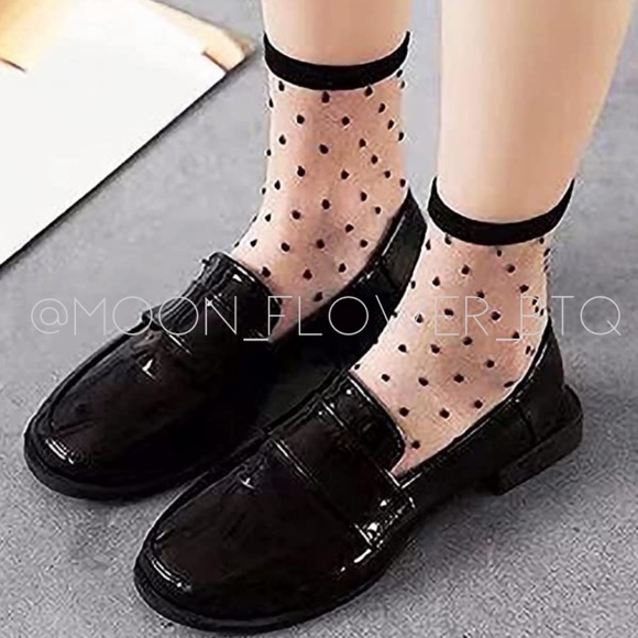 Polka Dot Sheer Mesh Transparent Nylon Socks Black - Picture 8 of 10